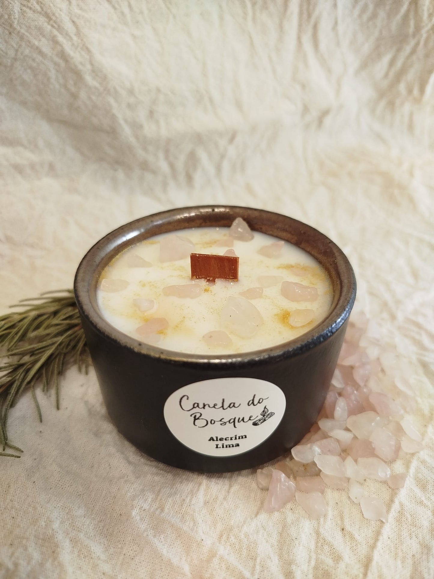 Vela Alecrim e Lima com Quartzo Rosa