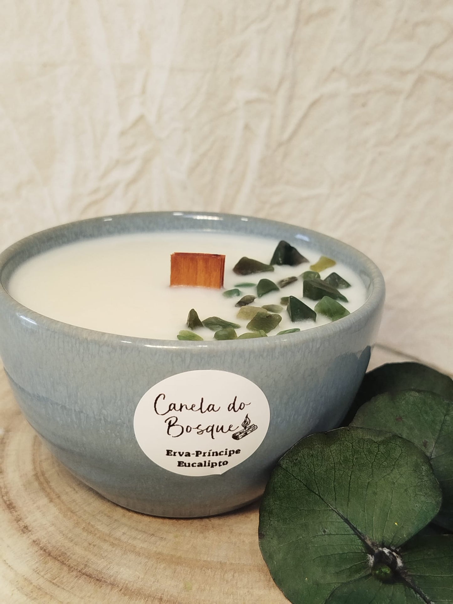 Vela  Erva-Príncipe e Eucalipto com Aventurina Verde